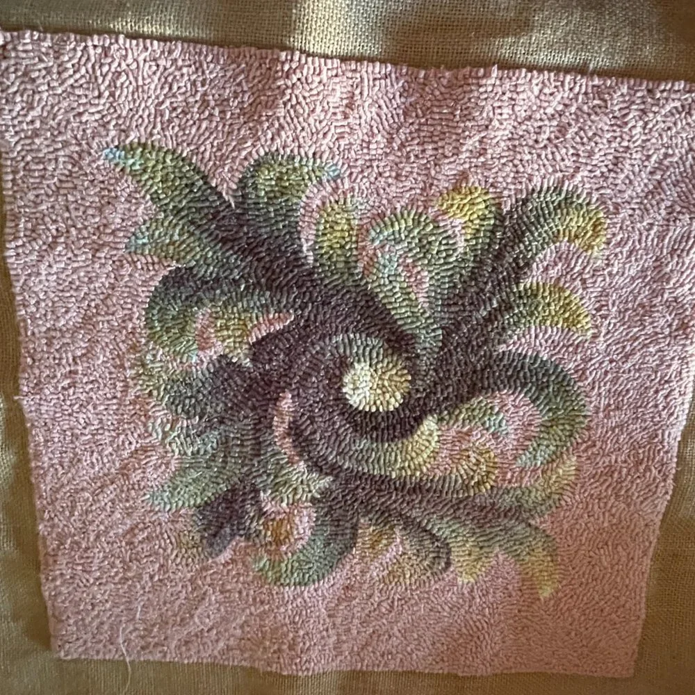 Mid Century Hooked Floral Weaving for a Foot Stool